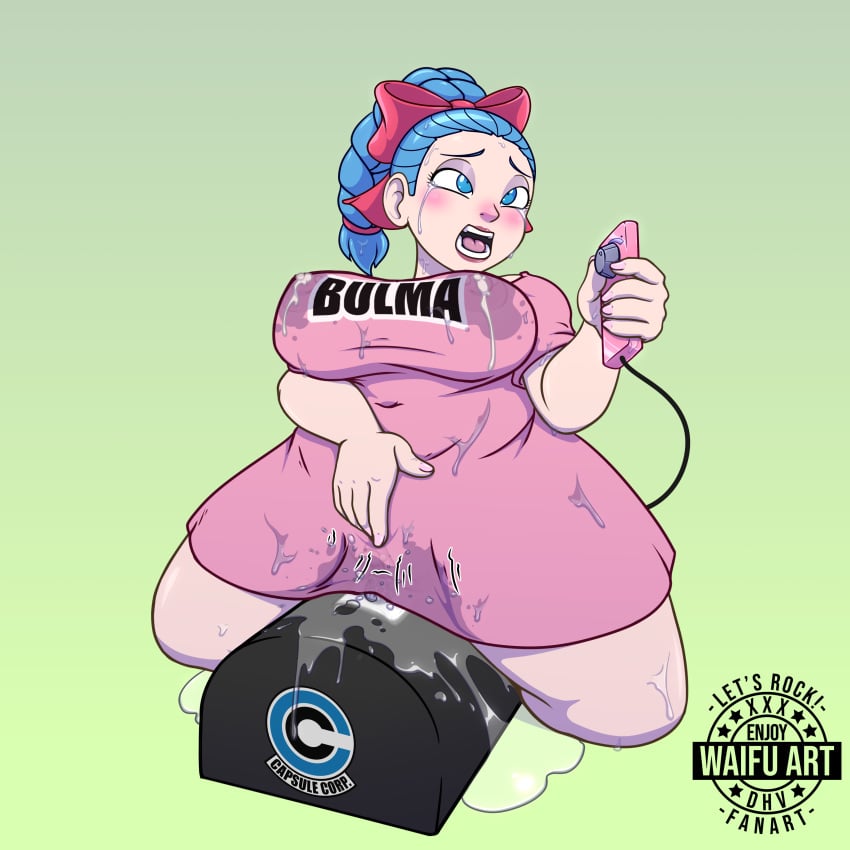 blue_eyes blue_hair bulma_(dragon_ball) bulma_briefs busty capsule_corp crying dragon_ball dragon_ball_(classic) female_only labia orgasm pleasure_face pussy_juice pussy_juice_drip squirt squirting_milk sweaty_body sybian_riding voluptuous waifuartdhv wet_clothes