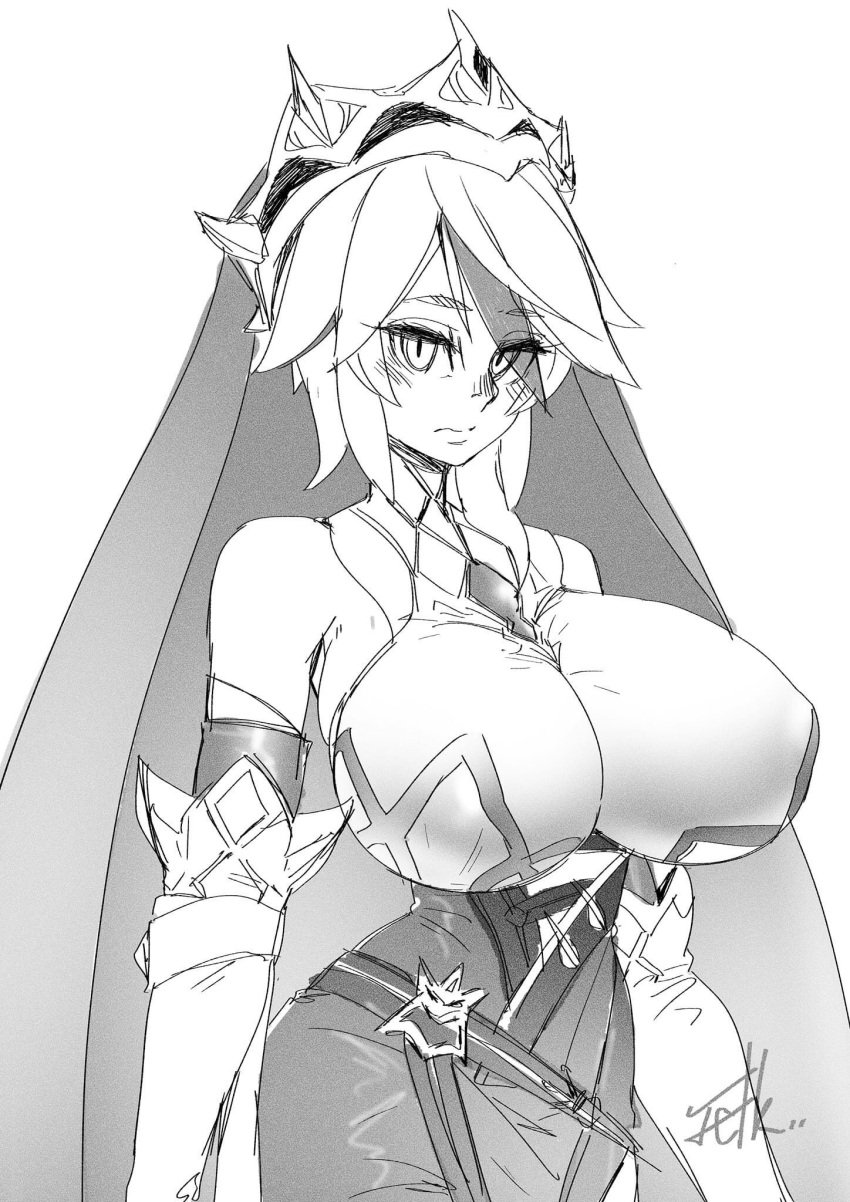 1girls 2d batt_(artist) big_breasts breasts breasts_bigger_than_head emotionless expressionless female female_focus female_only genshin_impact looking_at_viewer mihoyo nipple_bulge nun rosaria_(genshin_impact) sisters sketch