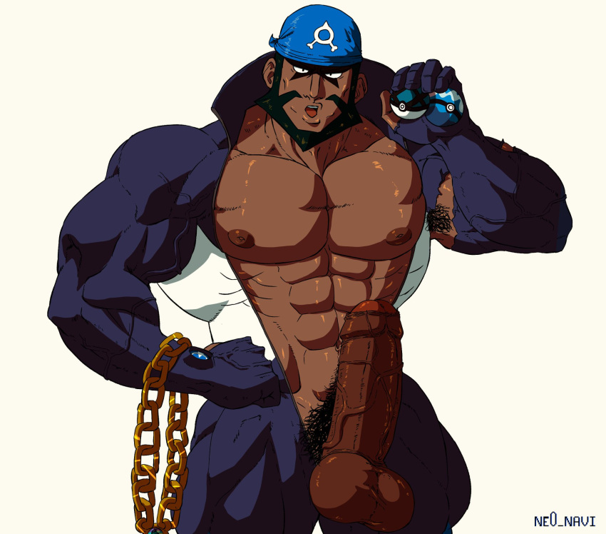 1boy abs archie_(pokemon) armpit_hair armpits artist_name balls ballsack bandai_namco bandana bara beard beefy big_balls big_muscles big_nipples big_pecs big_penis boner daddy dark-skinned_male dark_skin dilf erection facial_hair foreskin foreskin_folds huge_cock human intact male male_nipples male_only male_pubic_hair manly mature_male mostly_nude muscles muscular_human muscular_male navel ne0_navi open_bodysuit open_clothes partially_retracted_foreskin pecs penis pokeball pokemon pokemon_rse pubes scrotum sideburns smooth_skinned_male solo suit team_aqua testicles uncut veiny_penis