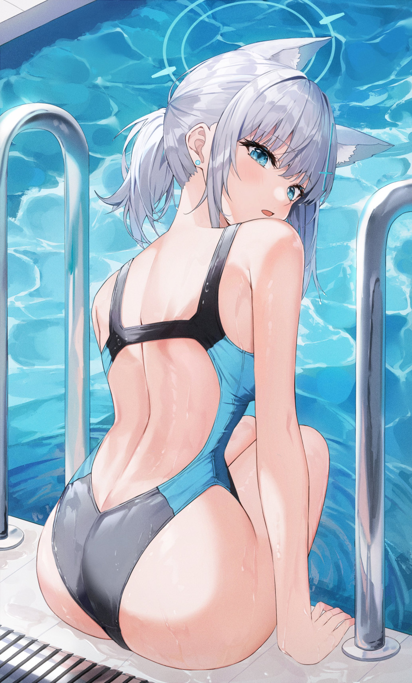 abydos_high_school_student artist_request ass blue_archive blue_eyes foreclosure_task_force_(blue_archive) heterochromatic_pupils shiroko_(blue_archive) shiroko_(swimsuit)_(blue_archive) silver_hair tagme tagme_(artist) white_pupil wolf_ears