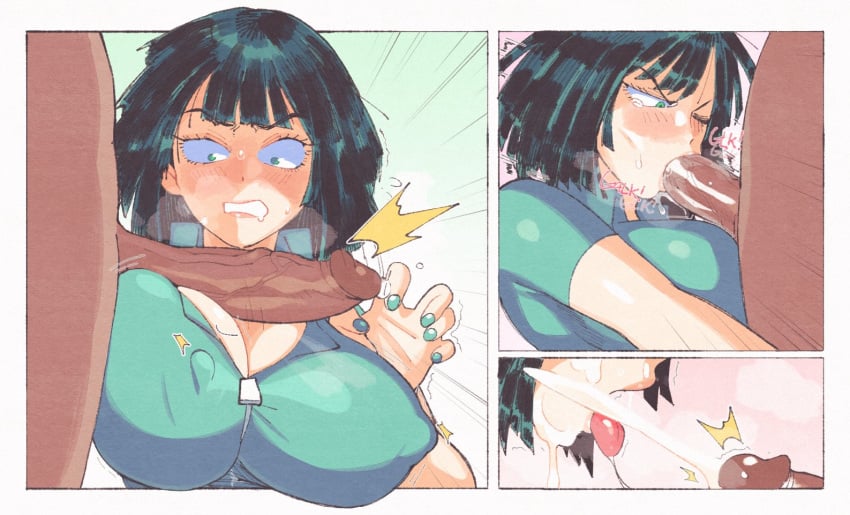 1boy 1girls 2023 2d adult adult_female angry_fellatio big_breasts black_hair blowjob blush bob_cut breasts cleavage climax cum dark-skinned_male dark_skin ejaculation erection faceless_male facial fellatio female female_focus fubuki_(one-punch_man) green_clothing green_eyes green_hair green_nails heroine highres huge_breasts human human_male human_only inkerton-kun inkuusan interracial large_breasts large_penis light-skinned_female light_skin one-punch_man oral outercourse penis realistic_penis_size sex short_hair solo_focus straight superhero superheroine uncensored young_woman