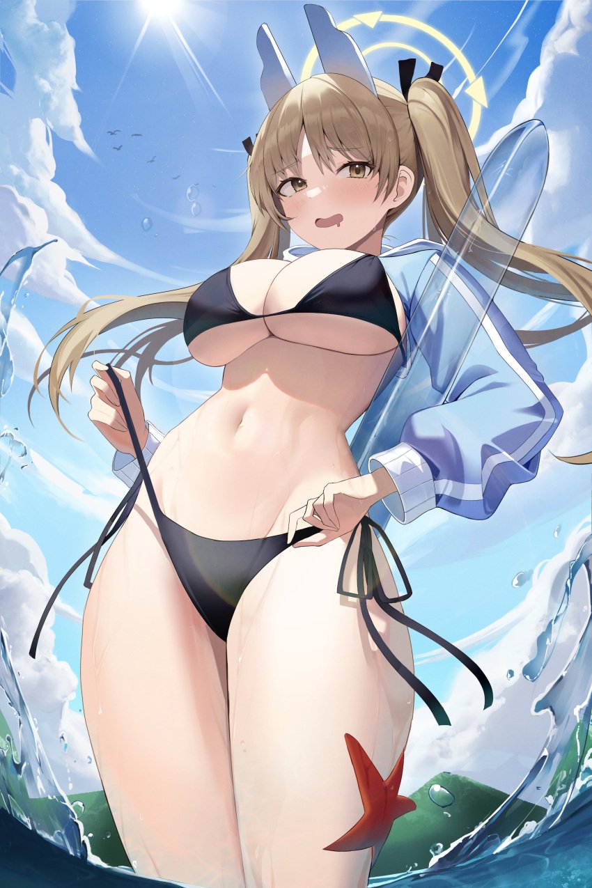 1girls 2023 bikini blue_archive breasts brown_eyes brown_hair curvaceous curvy eyebrows_visible_through_hair female female_focus matching_hair/eyes moe_(blue_archive) moe_(swimsuit)_(blue_archive) peku rabbit_squad_(blue_archive) solo solo_focus srt_special_academy_student starfish swimsuit swimwear voluptuous