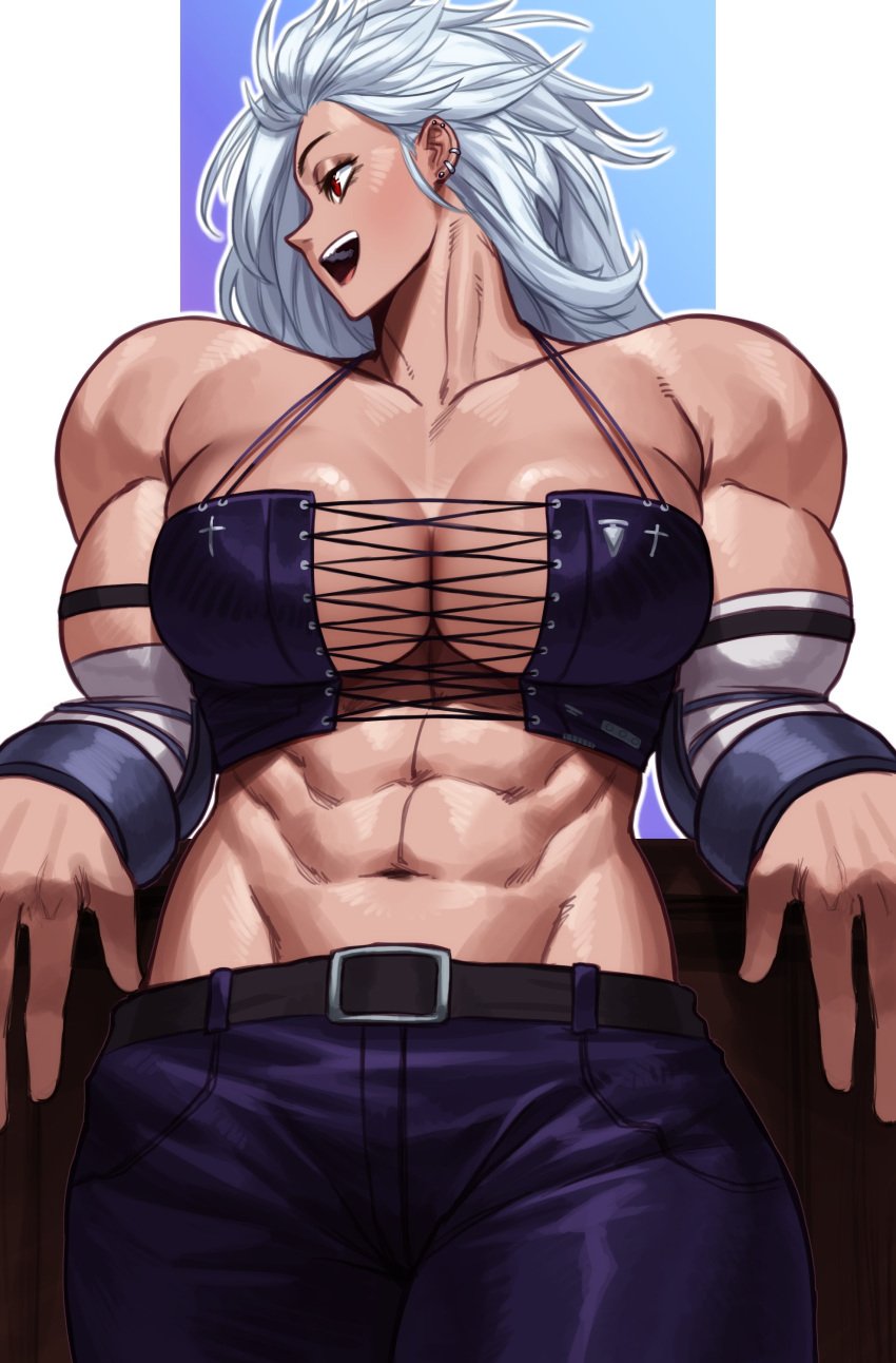 1girls abs dorohedoro female female_only long_hair looking_away muscles muscular muscular_female noi_(dorohedoro) red_eyes smile solo sotcho tagme very_high_resolution white_hair