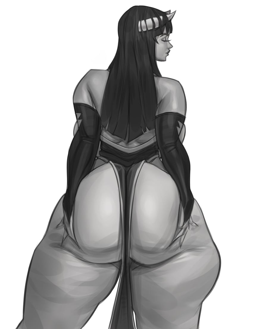 1girls ass ass_focus ass_grab backboob big_ass black_hair bubble_butt demon_girl demon_horns gloves horns huge_ass huge_thighs lips long_gloves long_hair looking_back phalia rear_view squeezing_butt squished_ass succubus thatmfdiego thick_ass thick_thighs thighs thunder_thighs