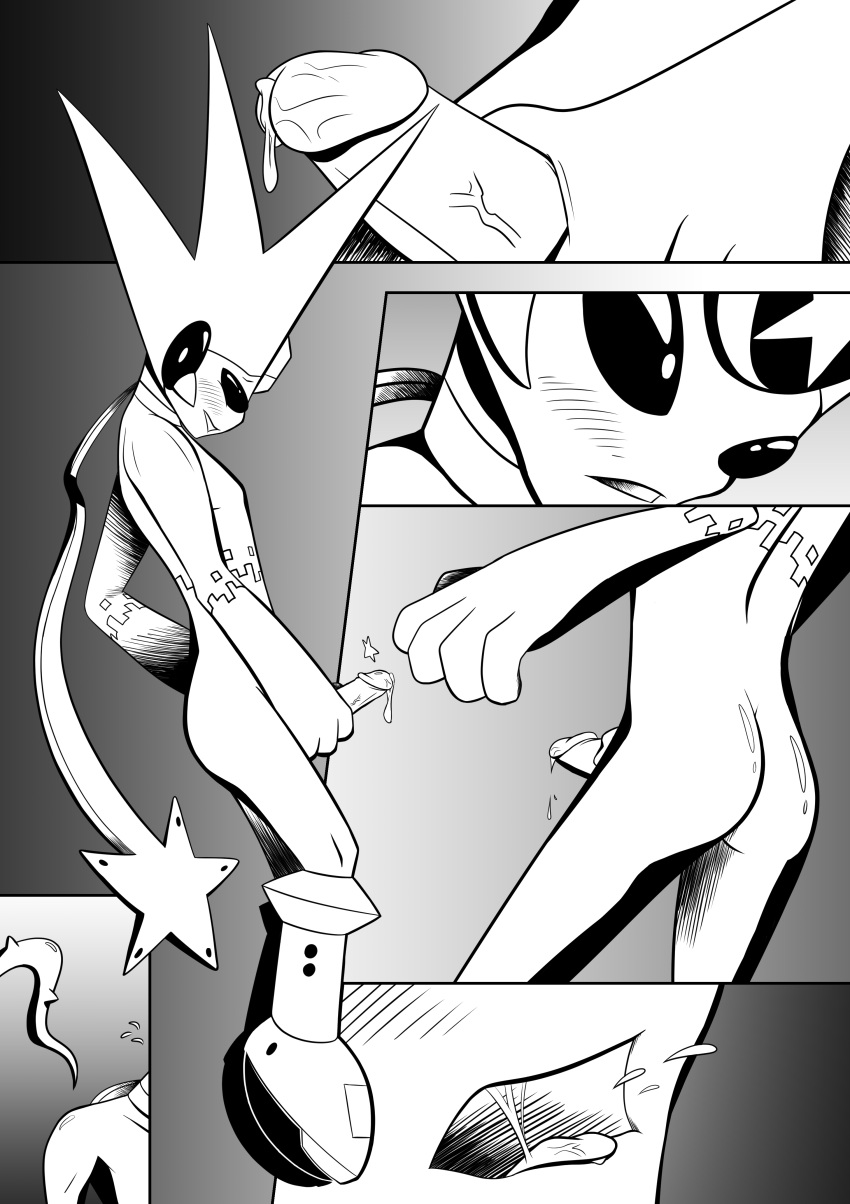 1boy ass femboy hetorestar male_focus male_only masturbation mega_man mega_man_battle_network monochrome penis solo_male starman.exe