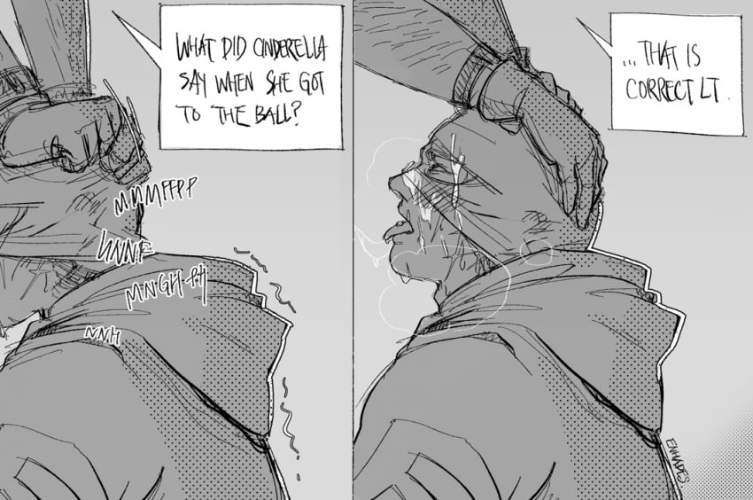 2boys ahe_gao ahegao artist_request blowjob blowjob_face call_of_duty covered_in_cum cum cum_on_face fellatio gay ghost_(modern_warfare_2) john_mactavish joke male male/male male_orgasm masked_male modern_warfare pun simon_riley soap_(modern_warfare_2) yaoi