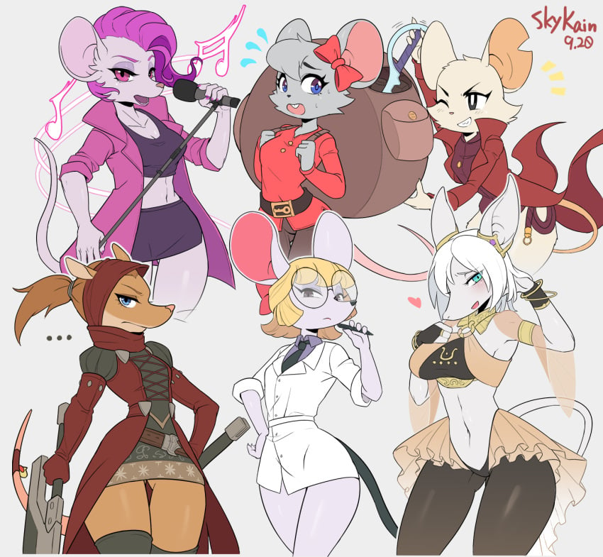 ... 2022 2022s 4_fingers 5_fingers 6girls accessory animal_crossing anthro armello artist_name backpack backpack_hero_(game) big_glasses blonde_hair blue_eyes bodily_fluids bottomwear bow_ribbon bracelet breasts brown_hair buckteeth burmecian butt_from_the_front claws clothed clothing crossover digital_media_(artwork) ellipsis eyebrows female female_focus female_only final_fantasy final_fantasy_ix fingers freya_crescent fur furry glasses group hair heart hi_res mammal microphone mina_(mina_the_hollower) mina_the_hollower mouse murid murine musical_note nintendo open_mouth petri_(animal_crossing) pomme_(rivals_of_aether) ponytail purple_hair purse_(backpack_hero) rat red_clothing ribbons rivals_of_aether rodent sfw short_hair simple_background skykain smile square_enix tail trait_connection white_body yacht_club_games zosha_(armello