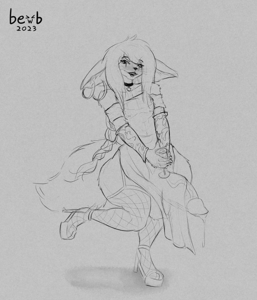 1boy 2023 bewbdraws big_penis braided_hair dress femboy fennec fishnet_stockings fishnets furry high_heels huge_cock leaking_cum lipstick long_ears long_hair male male_only monochrome original penis sketch solo stockings tail veiny_penis