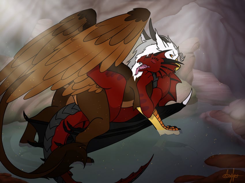 adrim adrim_(character) ambiguous_gender animated avian cave dragon duo feral gryphon hi_res horn male male/ambiguous markings mythological_avian mythology sex wings wonder_(newfoundwonder)