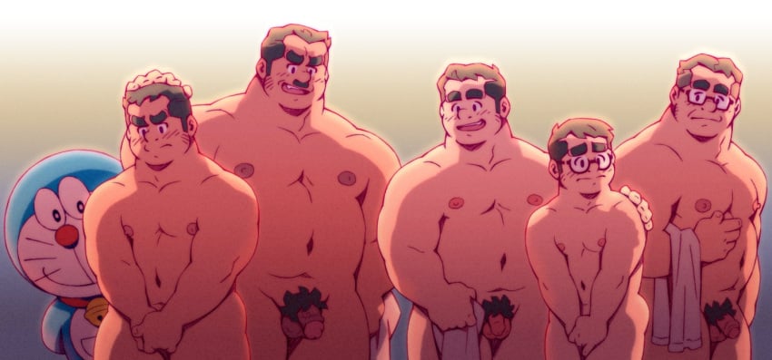 abs age_difference balls bara blush brown_hair covering_crotch daddy dilf doraemon_(character) erection father father_and_son gay glasses group hair human human_on_human incest larger_human larger_male makumoon male male/male male_only muscular muscular_human muscular_male mustache navel nipples nude older_man_and_younger_boy pecs penis pubes size_difference smaller_human smaller_male son stubble submissive submissive_human submissive_male yaoi younger_human younger_male