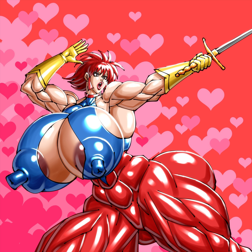 big_breasts big_nipples breasts cutie_honey cutie_honey_(character) erect_nipples honey_kisaragi huge_breasts huge_nipples large_breasts massive_breasts muscular muscular_arms muscular_body muscular_female muscular_legs muscular_thighs negoto_(nego6) nipple_bulge nipples red_hair sword