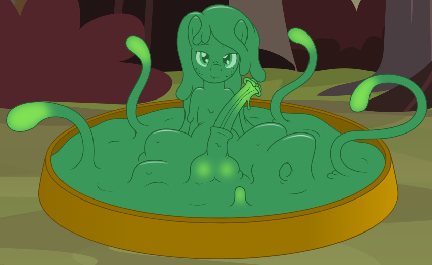 absurd_res animal_genitalia animal_penis badumsquish balls big_penis dripping equine_genitalia equine_penis erection fan_character genitals goo_creature green_body green_slime hasbro hi_res looking_at_viewer male male_only medial_ring my_little_pony penis solo tentacle tentacle_slime