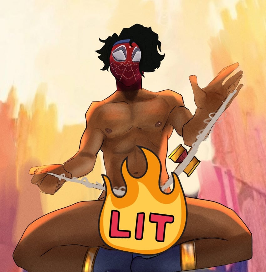 armpit armpits covered gay lynxanthon marvel marvel_comics mask_only nsfw pavitr_prabhakar public public_nudity spider-man spider-man:_across_the_spider-verse spider-man_(series) yaoi