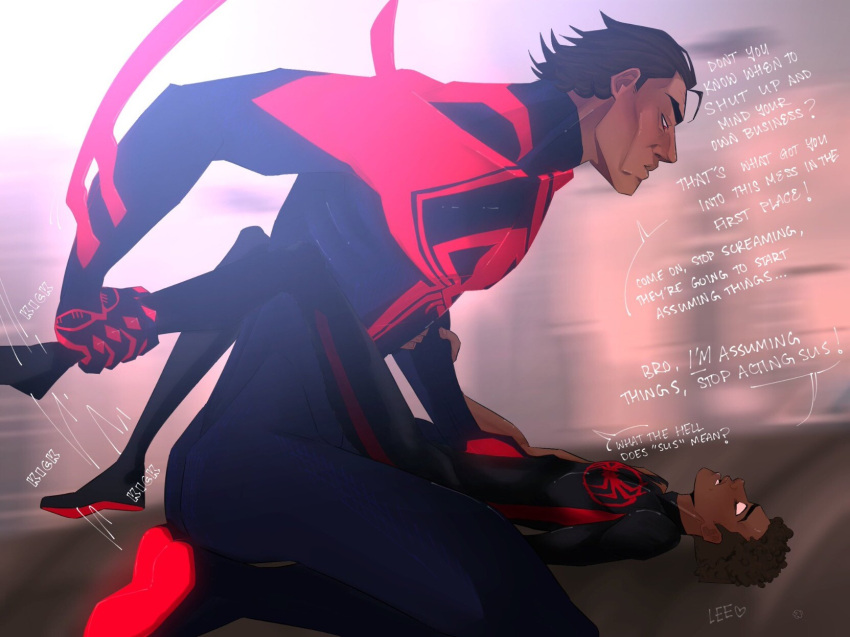 2boys dark-skinned_male dark_skin domination flowerfang gay gay_domination gay_sex human human_only leedrawsthings male male_dominating_male male_only marvel miguel_o'hara miles_morales spider-man spider-man:_across_the_spider-verse spider-man_(series) spider-man_2099 yaoi