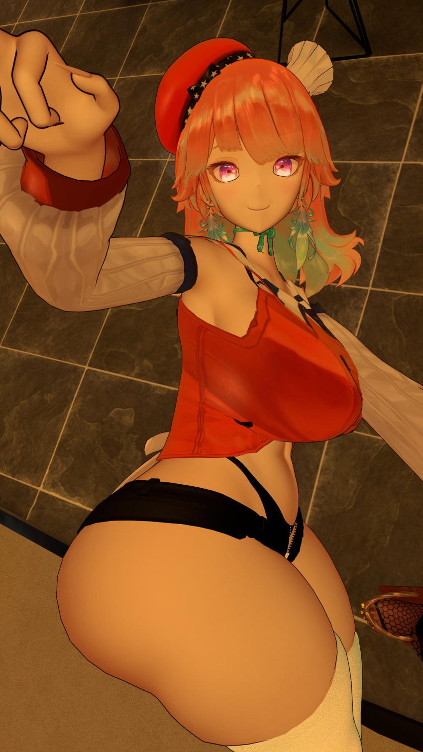 1girls 3d 3d_model ass big_ass big_butt fat_ass female hololive hololive_english hololive_myth holomyth looking_at_viewer looking_back orange_hair sitting sitting_down smile smiling tagme takanashi_kiara the3ndergamer virtual_youtuber vrchat vrchat_avatar