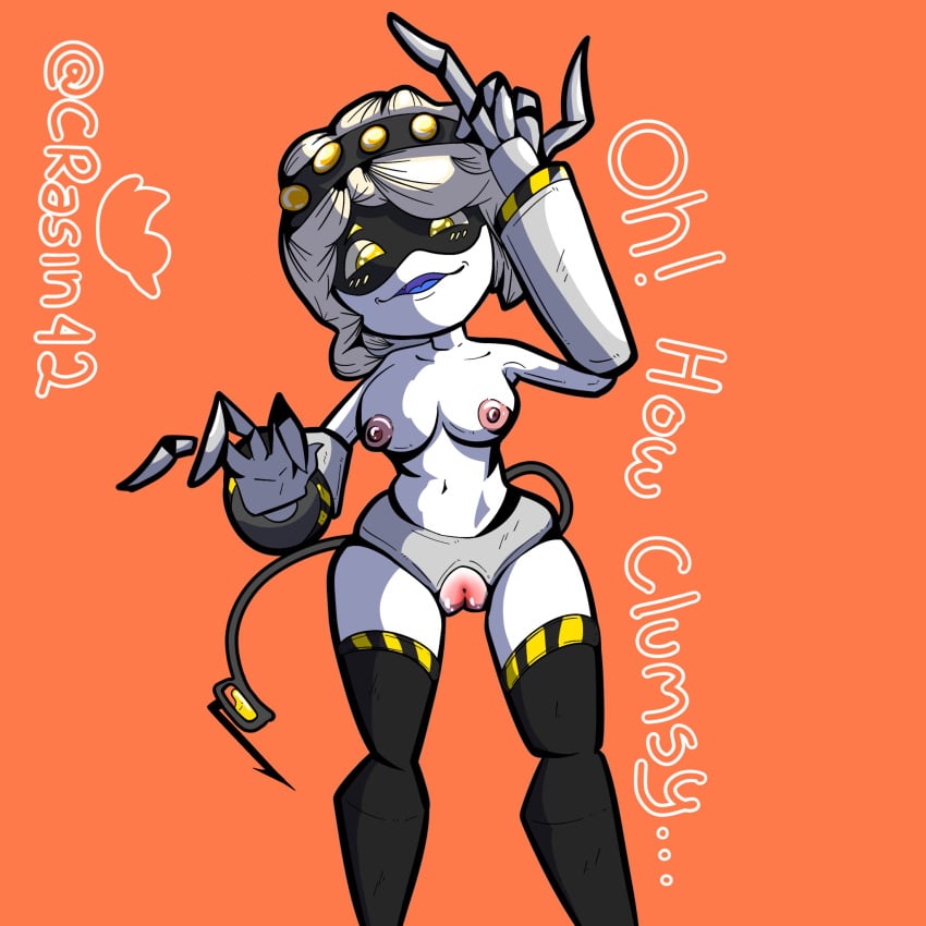 1girls 2d anthro breasts commission craisin drawn erect_nipples female female_only horny_female humanoid looking_at_viewer murder_drones nipples no_panties no_pants nude_female outside pussy robot robot_girl robot_humanoid robotic_arm screen_face smile solo stockings tagme tail v_(murder_drones) wet_pussy white_body white_hair yellow_eyes