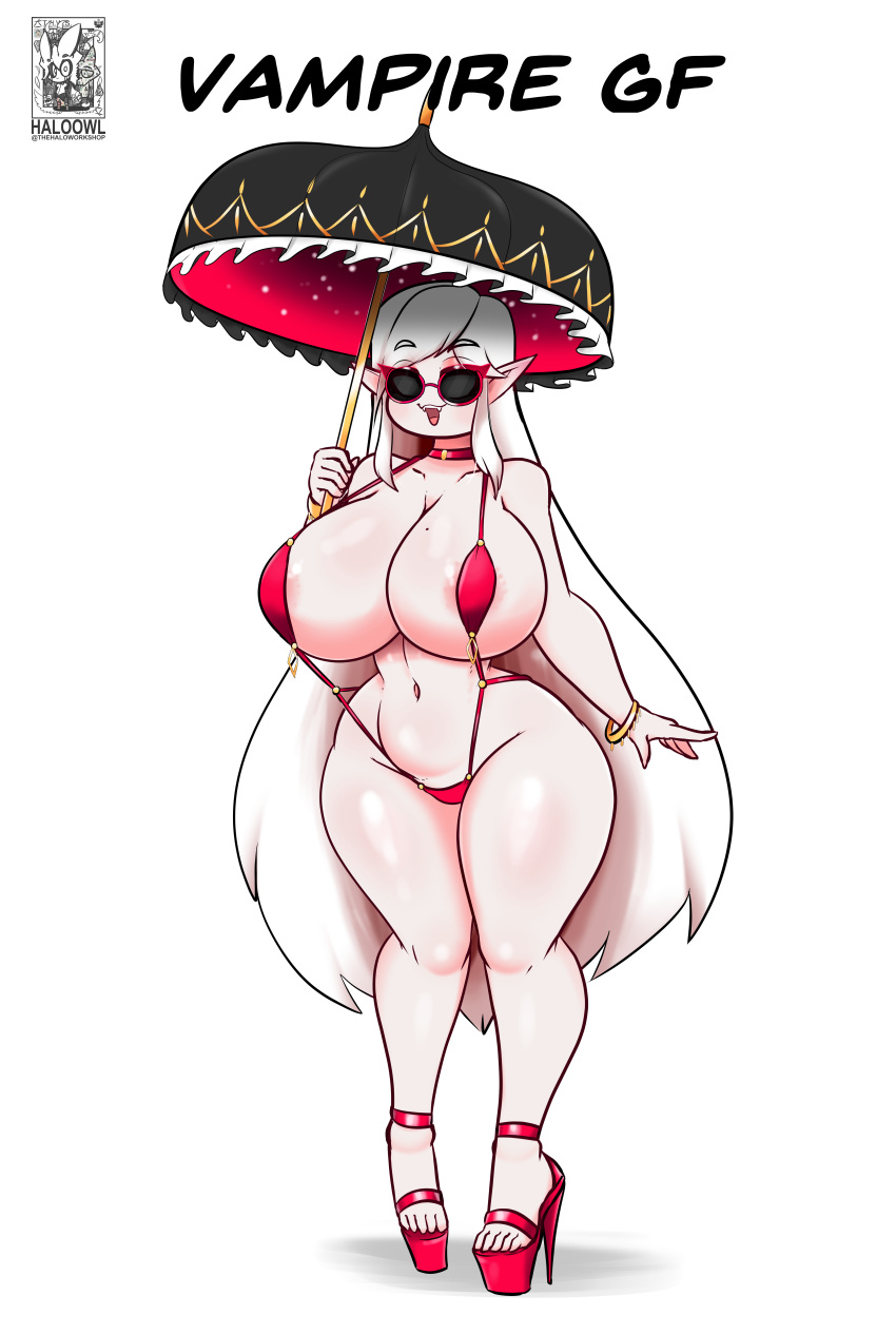 big_breasts big_thighs bikini breasts busty curvy doodle girlfriend haloowl hi_res highres huge_breasts huge_thighs large_breasts large_thighs long_hair navel original original_character sling_bikini swimsuit thick_thighs thighs vampire vampire_girl very_long_hair voluptuous white_background white_hair