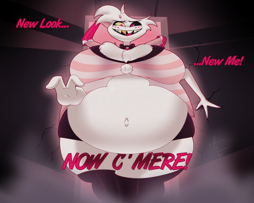 1boy 4_arms afraart angel_dust_(hazbin_hotel) belly big_belly big_breasts busty busty_boy demon digested digested_prey digestion digestion_noises fangs female_prey femboy hazbin_hotel implied_vore looking_at_viewer looking_down looking_down_at_viewer male male_only male_pred male_prey man_boobs multiple_prey navel onomatopoeia oral_vore post_vore pov reaching_out sharp_teeth solo spider stomach stomach_noises talking_to_viewer text thick_hips thick_thighs vore vore_belly white_fur