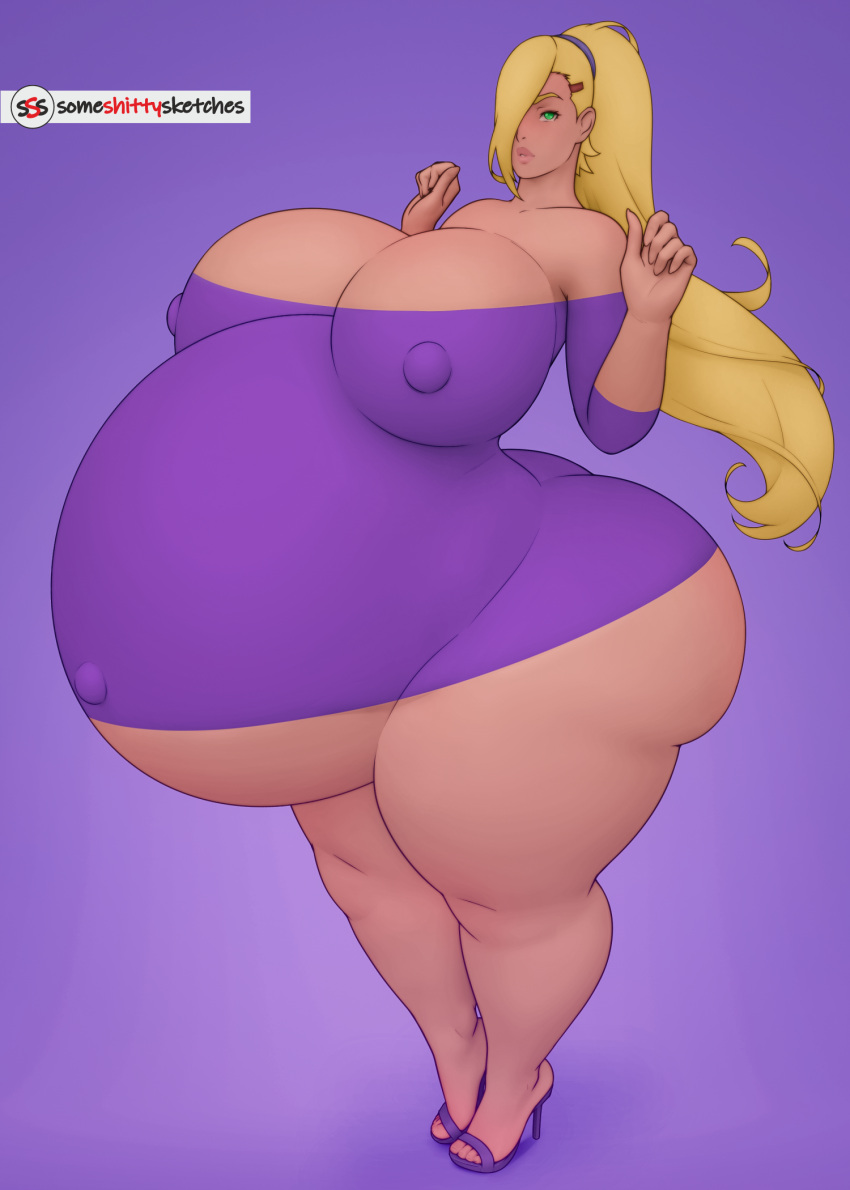 big_breasts blonde_female blonde_hair breasts high_heels huge_breasts hyper_pregnancy ino_yamanaka naruto naruto_(series) obese pregnant pregnant_belly pregnant_female shounen_jump someshittysketches thick_thighs thighs wide_hips