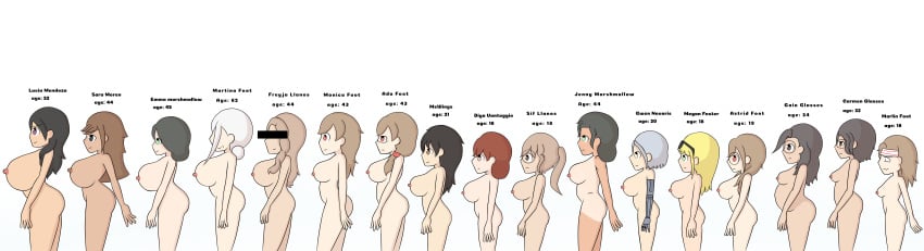 17girls 6+girls ada_foot astrid_foot big_breasts breasts breasts_comparison carmen_glasses character_name diya_vantaggio emma_marshmallow female female_only freyja_llanos gaia_glasses gilf gwen_novaris jenny_marshmallow long_hair lucia_mendoza marlin_foot martina_foot mature_female megan_foster milf monica_foot mrwings mswings multiple_girls nipples nude nude_female sara_moren short_hair sif_llanos