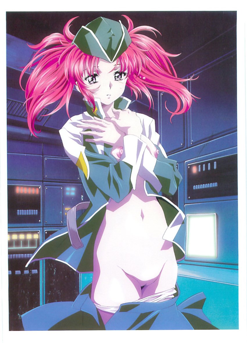 gundam gundam_seed gundam_seed_destiny kawarajima_kou meyrin_hawke nipples no_bra nopan open_clothes open_shirt oppai shirt vagina