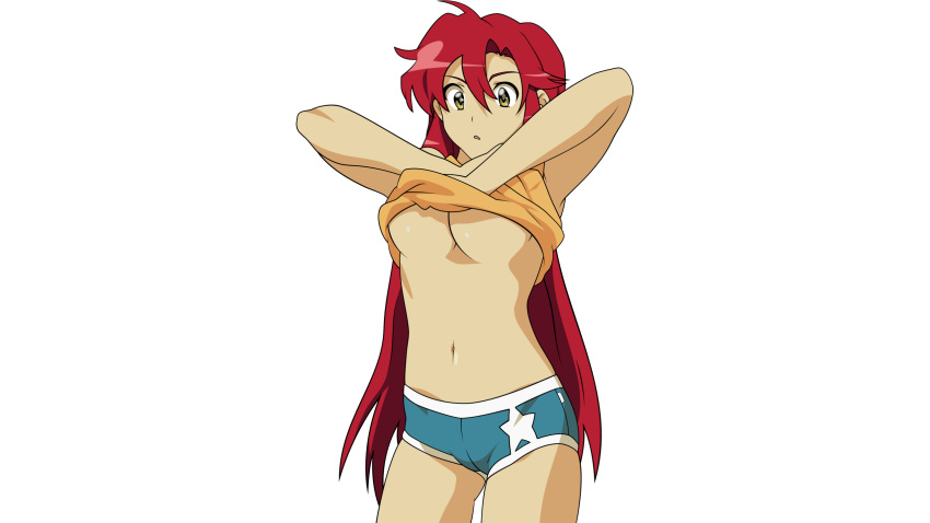 cleavage hotpants red_hair shirt_lift shitapai tengen_toppa_gurren-lagann tengen_toppa_gurren_lagann undressing vector yoko_littner