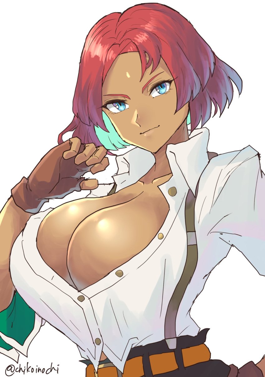 1girls big_breasts blue_eyes brazilian breasts busty chikoinochi cleavage curves curvy curvy_body dark-skinned_female dark_skin female female_only fingerless_gloves giovanna_(guilty_gear) gloves guilty_gear guilty_gear_strive huge_breasts large_breasts red_hair revealing_clothes