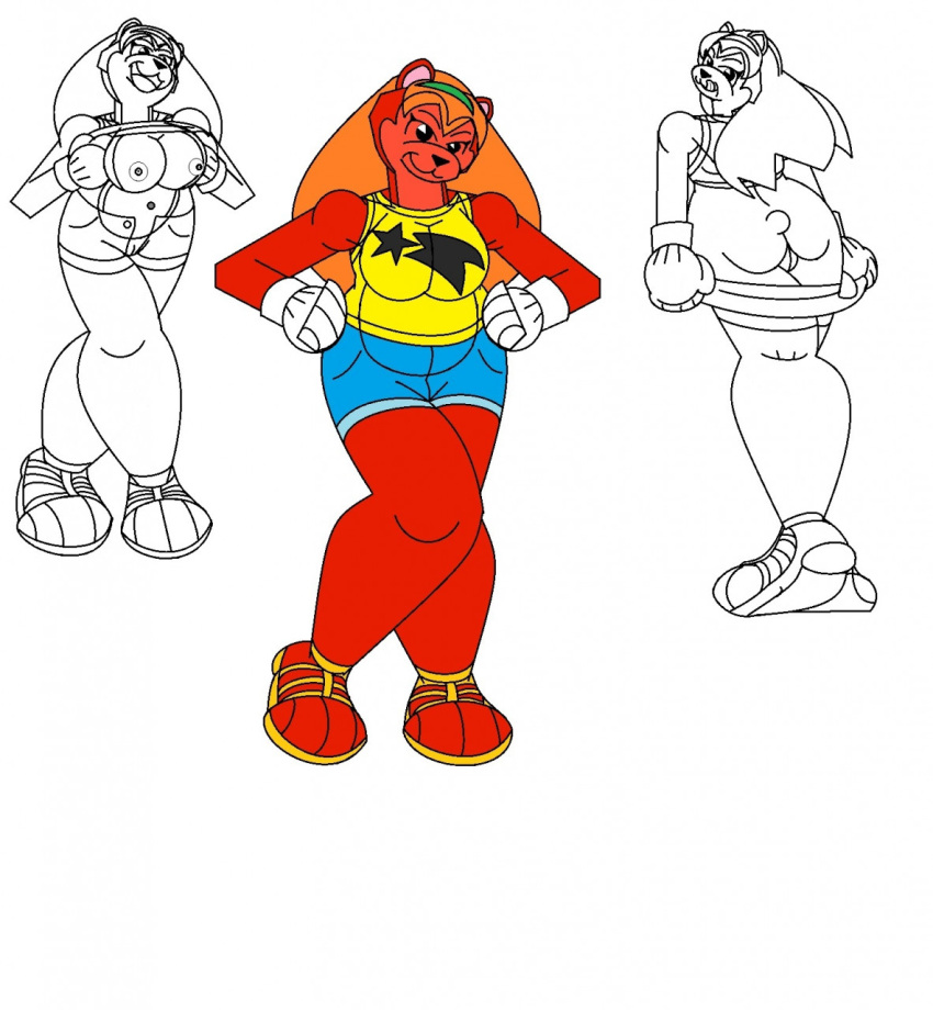 anthro bear_girl big_ass big_breasts cartoony chubby_female exhibitionism furry marlon64 microsoft_paint model_sheet orange_fur orange_hair original_character stufe_the_bear