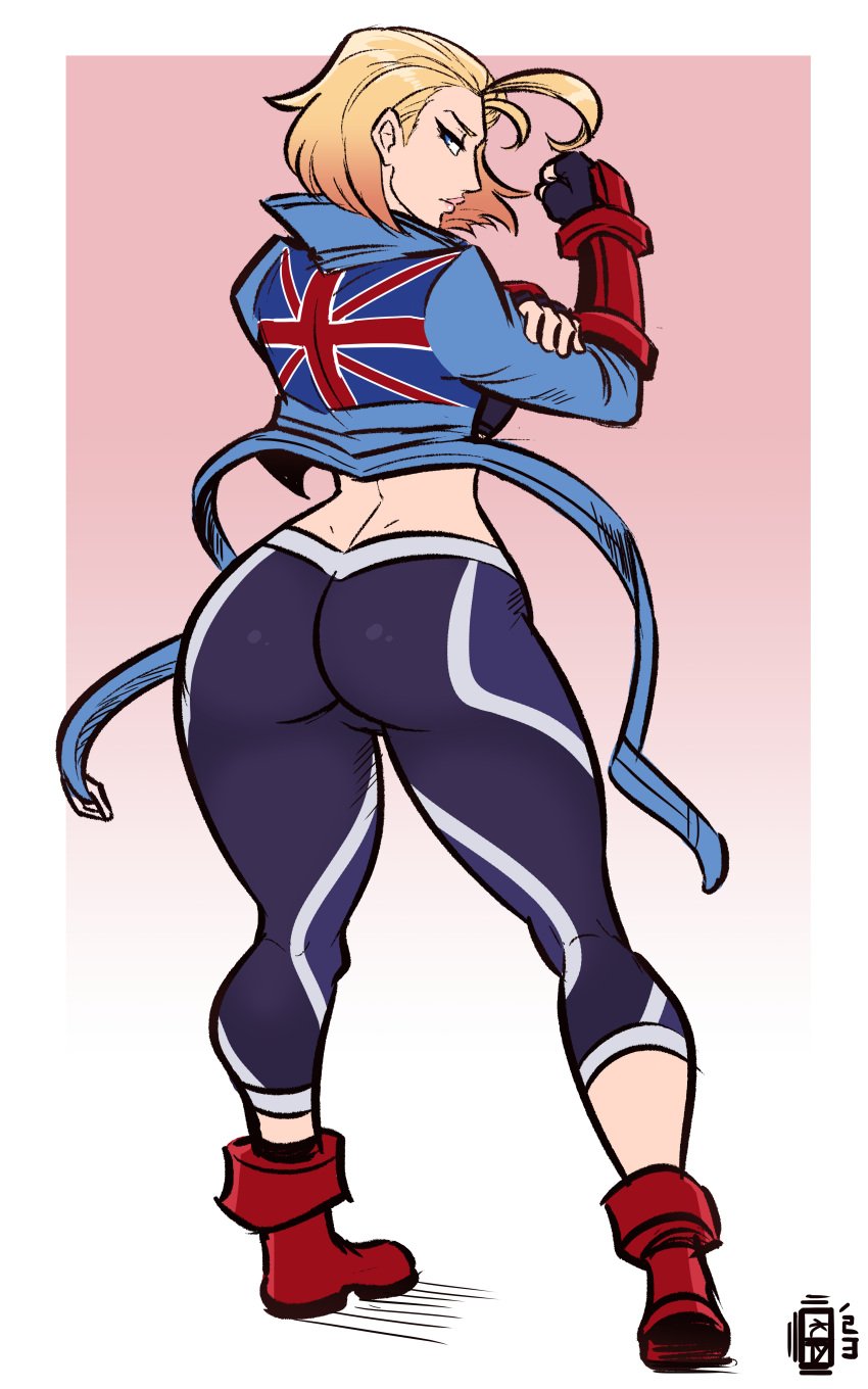 1girls ass ass_focus big_ass blonde_hair boots cammy_white capcom dat_ass female female_focus female_only fingerless_gloves fully_clothed gloves hips jacket looking_back mature mature_female scruffyturtles solo solo_female solo_focus standing street_fighter street_fighter_6 thick thick_ass thick_thighs union_jack wide_hips