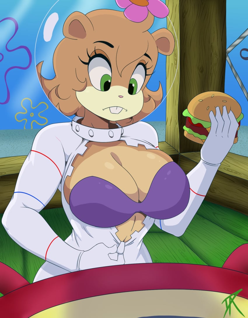 1girls artist_signature big_breasts bodysuit bra breasts breasts_out brown_body brown_fur brown_hair burger closed_mouth clothed dalley_le_alpha female female_only flower furry furry_only gloves green_eyes helmet holding holding_burger holding_food holding_object krabby_patty krusty_krab looking_down no_nude sandy_cheeks short_hair solo spongebob_squarepants squirrel tagme teeth two_tone_body underwater upper_teeth upper_teeth_only water wide_eyed zipper zipper_pull_tab