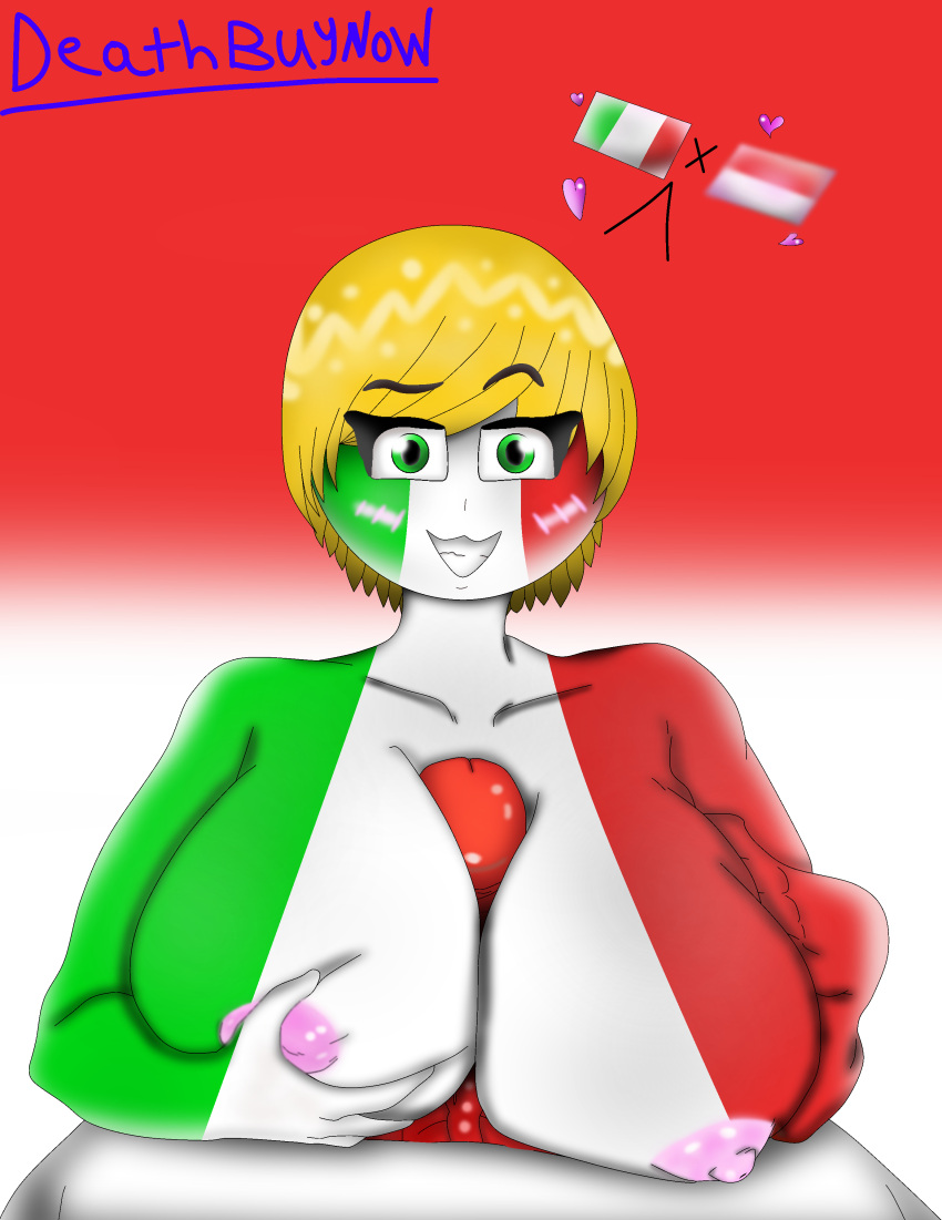 1boy 1girls big_breasts countryhumans countryhumans_girl eyebrows_visible_through_hair italy_(countryhumans) monaco_(countryhumans) paizuri penis pink_nipples questionable_anatomy simple simple_background watermark