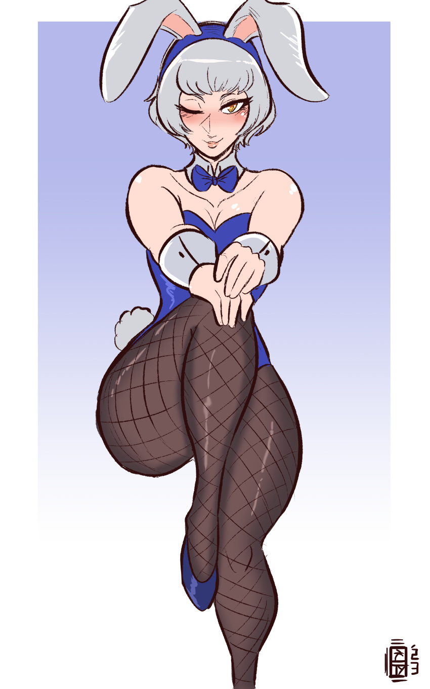 1girls atlus blush bowtie breasts bunny_ears bunnysuit elizabeth_(persona) female female_focus female_only fishnets looking_at_viewer one_eye_closed persona persona_3 scruffyturtles sega short_hair smile smiling solo solo_female solo_focus thick thick_thighs white_hair wink winking winking_at_viewer
pantyhose