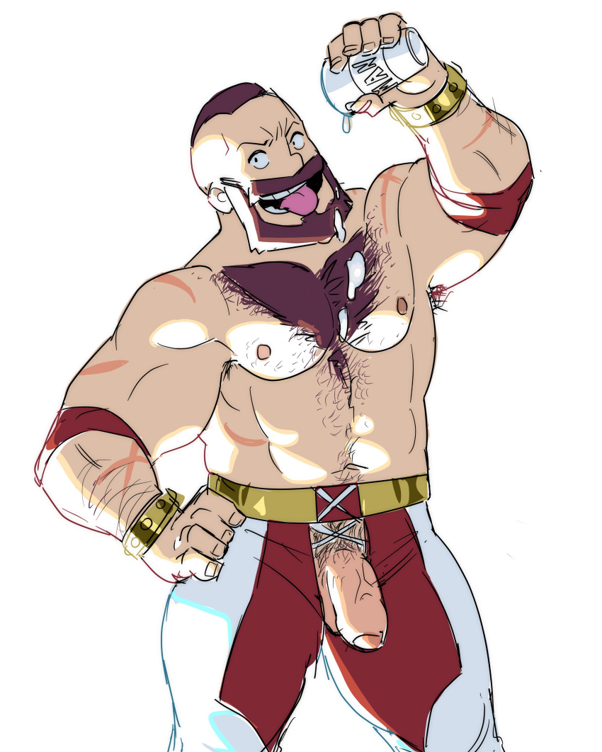 balls bara beard capcom chest_hair facial_hair flaccid male male_only muscles muscular penis penis_out scars scars_all_over shirtless solo solo_male street_fighter tongue_out toraboi zangief