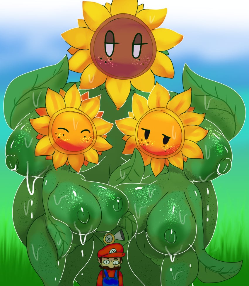 1boy 3girls anthro anthro_female big_ass big_breasts big_thighs darky03 female female_anthro flora_fauna fludd gigantic_breasts great_sunflower green_body green_nipples huge_breasts huge_thighs human human_male imminent_foursome imminent_sex large_breasts large_thighs larger_female male_human male_human/female_anthro mario mario_(series) multiple_girls nintendo nude_female outdoors pussy size_difference smaller_male sunflower_kid super_mario_sunshine sweat tagme thick thick_lips thick_thighs wide_hips