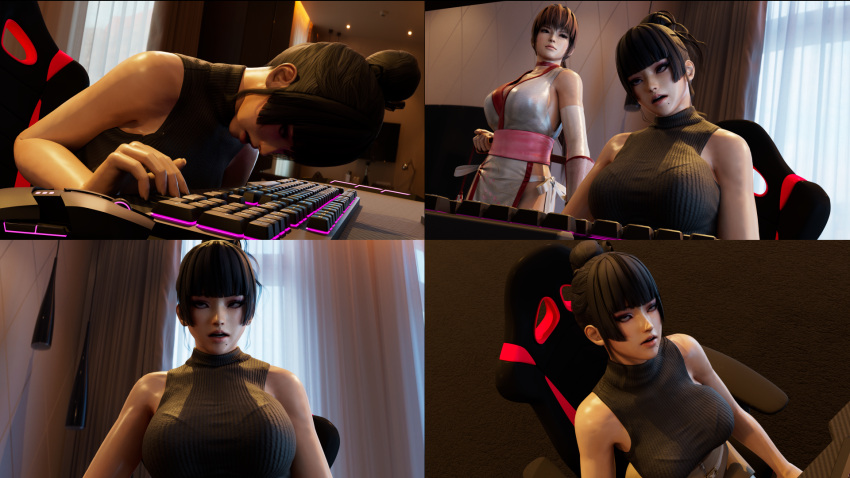 3d ahe_gao dead_or_alive dead_or_alive_5 defeated faint fainted fainting kasumi_(doa) kktzane knocked_out nyotengu office office_lady ryona unconscious white_eyes