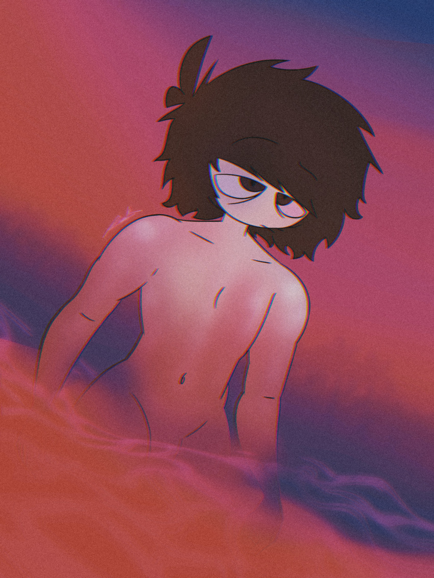 1boy 1male beach brown_eyes erick1778 erick_(erick1778) human long_hair oc solo_male vaporwave vhs_filter water youtube_hispanic