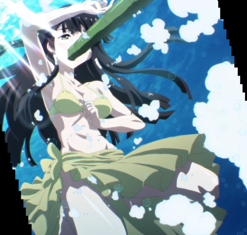 1girls accurate_art_style black_hair breasts classroom_for_heroes screencap stitched swimsuit tummy