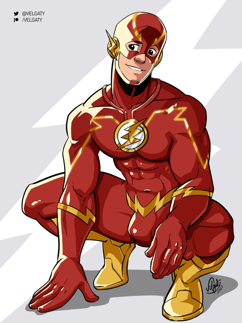 1boy abs bara barry_allen biceps bulge clothing dc dc_comics gay hi_res highres lad male male_focus male_only muscles muscular muscular_arms muscular_male solo solo_male the_flash the_flash_(series) tight_clothing velgaty