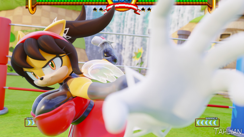 angel_wings anthro black_hair blender blender_cycles breasts busty cat cat_ears cat_tail catgirl cleavage depth_of_field dress feline female furry gloves honey_the_cat huge_breasts latex meme mobian_(species) orange_eyes sega shiny_clothes shitpost shortstack solo sonic_(series) sonic_the_fighters tahlian yellow_fur
