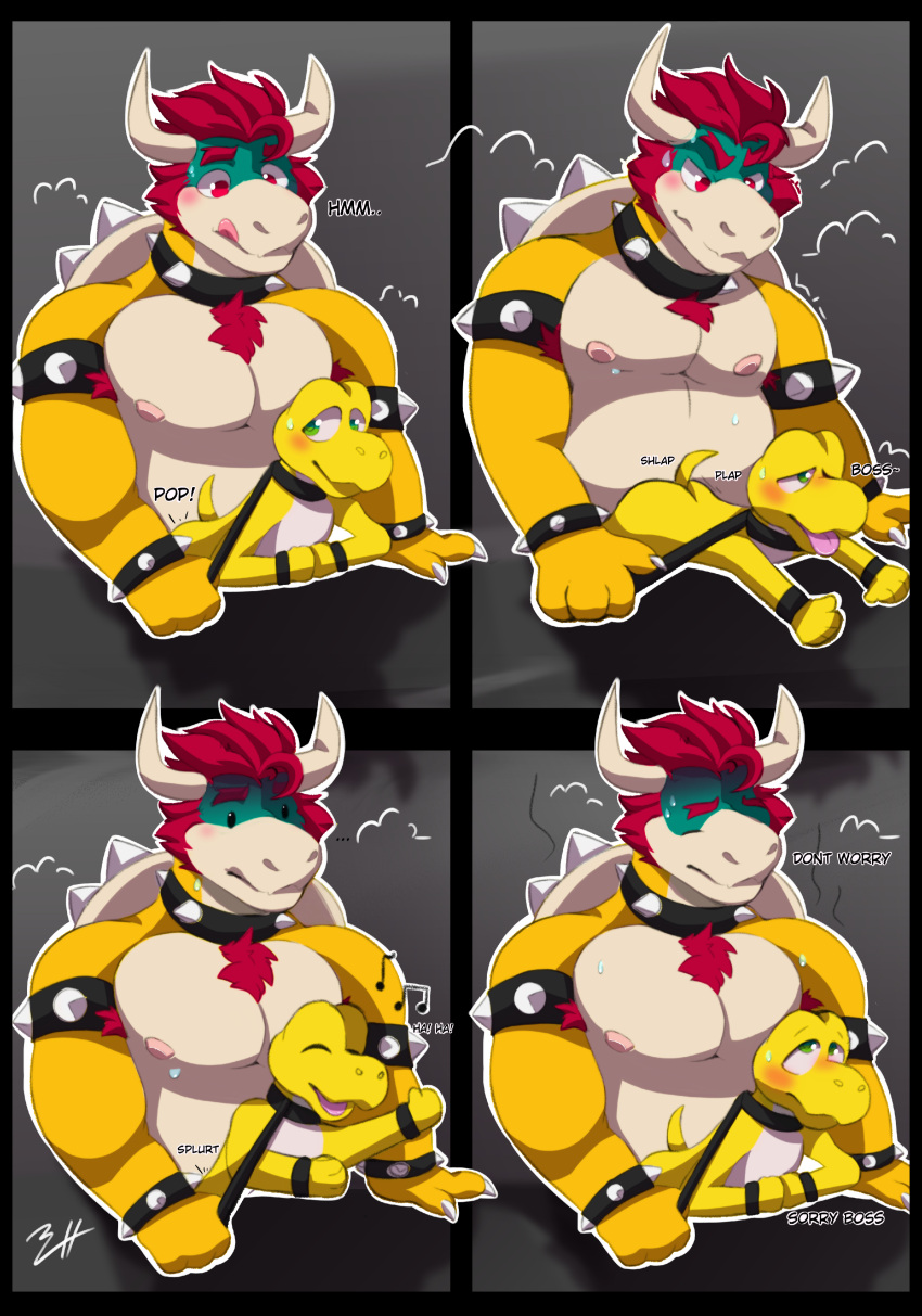 absurd_res anal anthro blush bowser chubby_male collar comic dominant dominant_male dragon duo english_text gay gay_sex hi_res koopa koopa_troopa male male/male male_only male_penetrating mario_(series) musclegut musk nintendo nipples penetration reptile scalie sex size_difference sound_effects submissive submissive_male suchaeliot text turtle