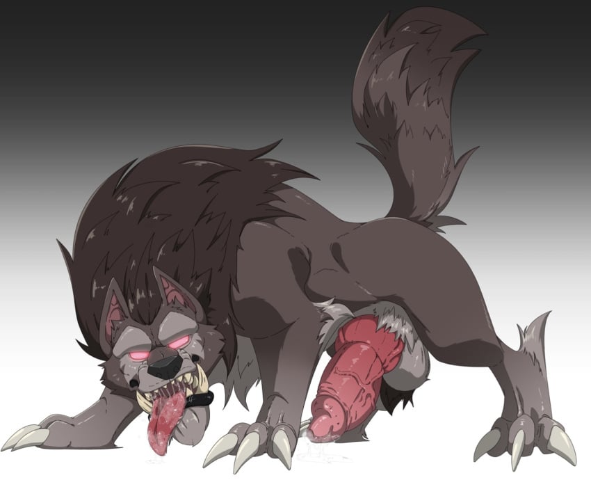 2d 2d_(artwork) animal_genitalia big_penis brown_fur brown_hair canid canine canine_genitalia canine_penis feral feral_only fluffy_tail game gradient_background horny knot knotted_penis lustful_desires male male_only narram official_art penis pointy_teeth precum precum_drip red_eyes saliva saliva_drip screenshot sharp_claws sharp_teeth sheath tusks wolf wolf_ears wolf_tail