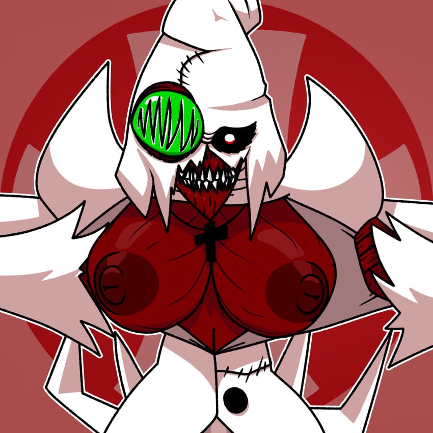 1girls 2023 anonymous_artist breasts breasts_out cross_necklace exposed_breasts female female_focus female_only first_porn_of_character genderswap_(mtf) green_eyes heterochromia ku_klux_klan lich necklace nightmare_waifu nipples open_shirt red_body red_nipples rule_63 teeth teeth_showing undead weird_pupils white_clothing white_hood yacon_crowe