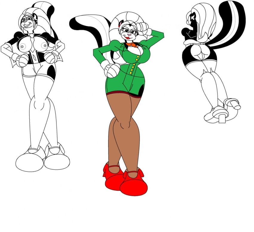 big_ass big_breasts big_hips cartoony earrings furry glasses gloves high_heels lipstick marlon64 microsoft_paint model_sheet nylon_stockings open_shirt original_character showing showing_ass showing_breasts skirt_lift skunk_girl slutette_the_skunk suit_and_tie white_background white_hair