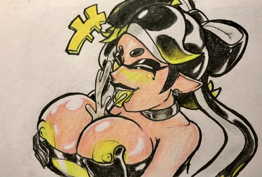 1girls areolae big_breasts blush blushing boobjob breasts callie_(alterna) callie_(splatoon) clothing collar cum cum_on_breasts cumshot female female_focus femdom grin happy huge_breasts large_breasts latex latex_gloves lipstick makeup nipples oh_gosh_levi outercourse paizuri shiny shiny_hair smile splatoon squid_sisters titfuck_under_clothes titjob tongue tongue_out