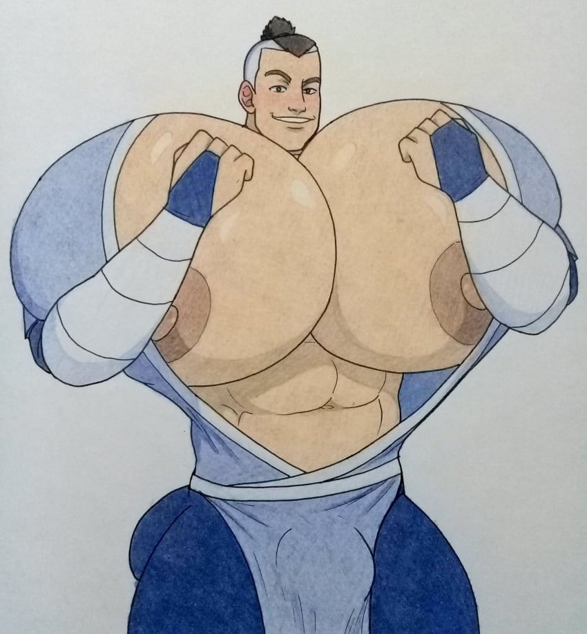 1boy abs adult_version avatar_the_last_airbender bara bara_tiddies bara_tits big_chest big_nipples big_pecs bulge chest_focus cleavage cnb2804 gay holding_pecs huge_chest huge_nipples huge_pecs hyper hyper_muscles male_only mature mature_male pecs pecs_focus presenting_breasts presenting_pecs sokka solo solo_male