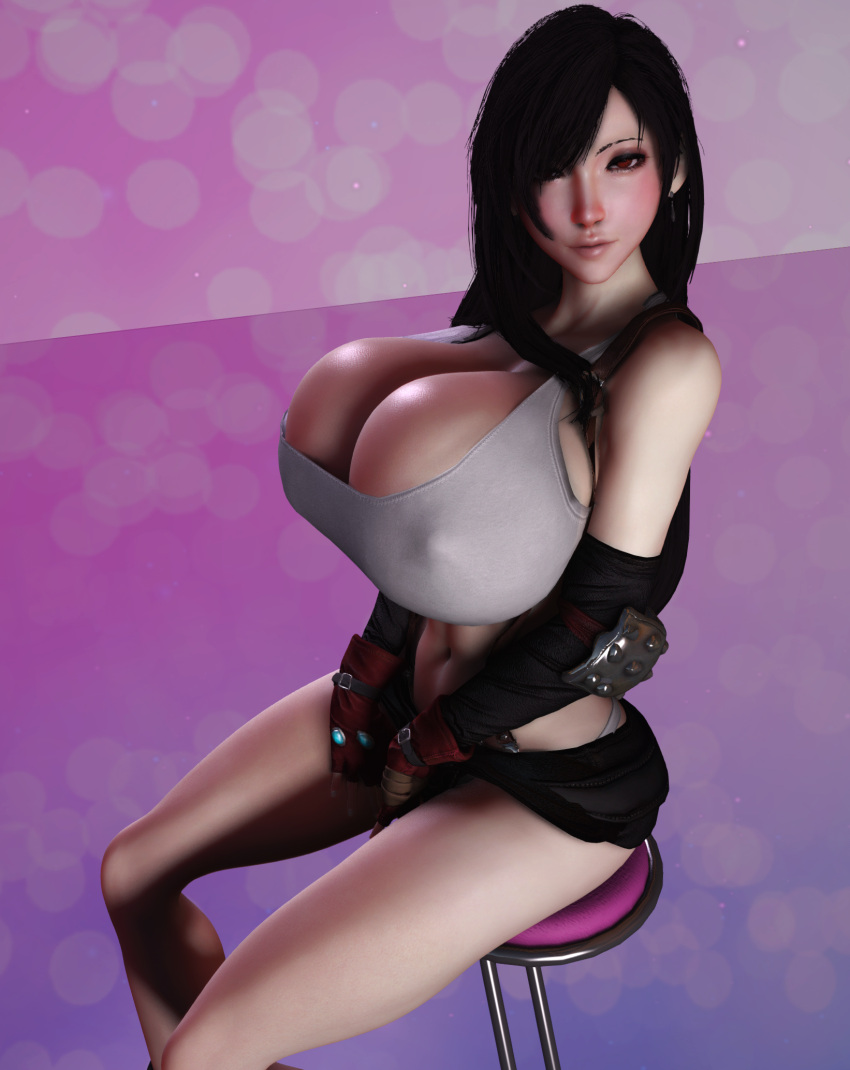 1girls 3d 3d_(artwork) abs alternate_breast_size ass big_ass black_hair blush breasts breasts_bigger_than_head breasts_bigger_than_torso enormous_breasts female female_only female_solo final_fantasy final_fantasy_vii final_fantasy_vii_remake fingerless_gloves gigantic_breasts gloves hair_over_one_eye hands_on_crotch hands_on_thighs hourglass_figure huge_breasts long_hair looking_at_viewer looking_up midriff nipples_visible_through_clothing panties red_eyes short_shorts shorts solo solo_female tifa_lockhart tongue tongue_out top_heavy tummy underboob vaako very_long_hair visible_underwear waist_length_hair white_panties wide_hips