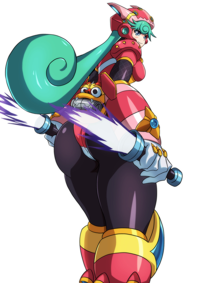 1girl 1girls 2023 big_ass big_butt blue_eyes blush breasts capcom fanart female fishnets gold_trim green_hair kotatuman_dash kunoichi large_ass long_hair looking_at_viewer marino mega_man mega_man_x pink_armor ponytail reploid robot robot_girl small_breasts smile smiling_at_viewer thighs turquoise_hair voluptuous voluptuous_female weapons