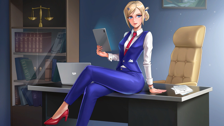 1girls blue_eyes female horny_villa ivory_(horny_villa) nutaku office office_lady