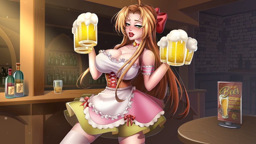 1girls beer choker female horny_villa klara_(horny_villa) nutaku