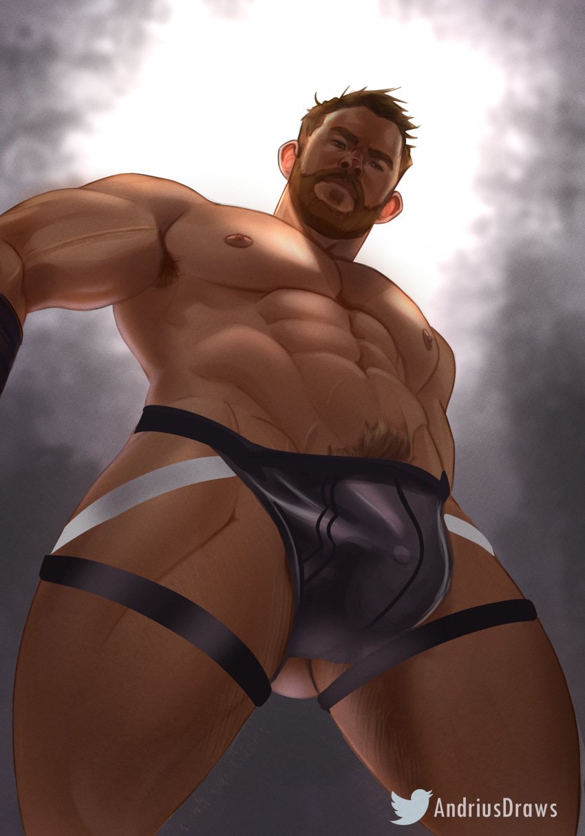 1boy 1male abs andriusdraws armpit_hair bara beard biceps big_bulge blonde_hair bulge chris_hemsworth facial_hair gay hairy hi_res highres huge_bulge looking_at_viewer male male_focus male_only male_pubic_hair marvel marvel_cinematic_universe muscles muscular muscular_arms muscular_legs muscular_male muscular_thighs nipples solo solo_male thor:_ragnarok thor_(marvel) thor_(series)